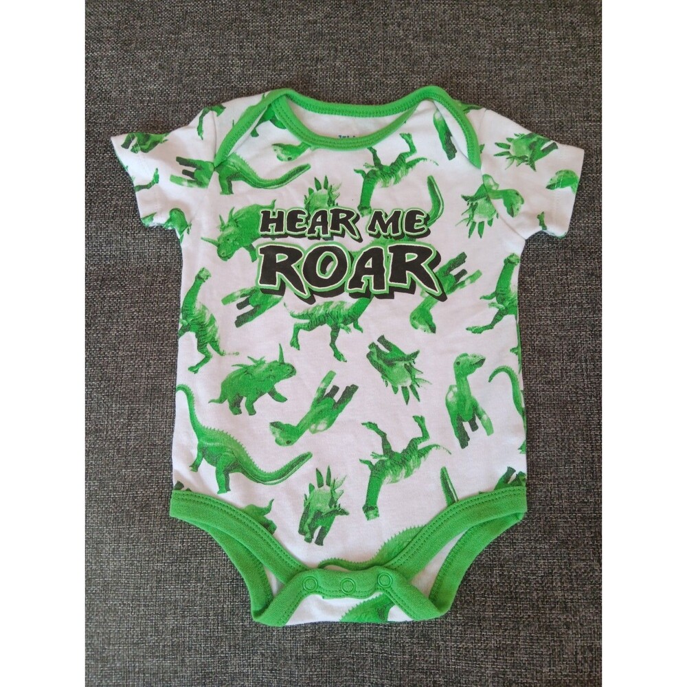 Kidgets Shirt 0 To 3 Months Boys baby Short sleeve White Green Dinosaur